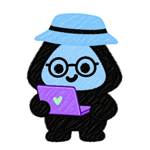 Big Crayon, a friendly blue builder with a laptop